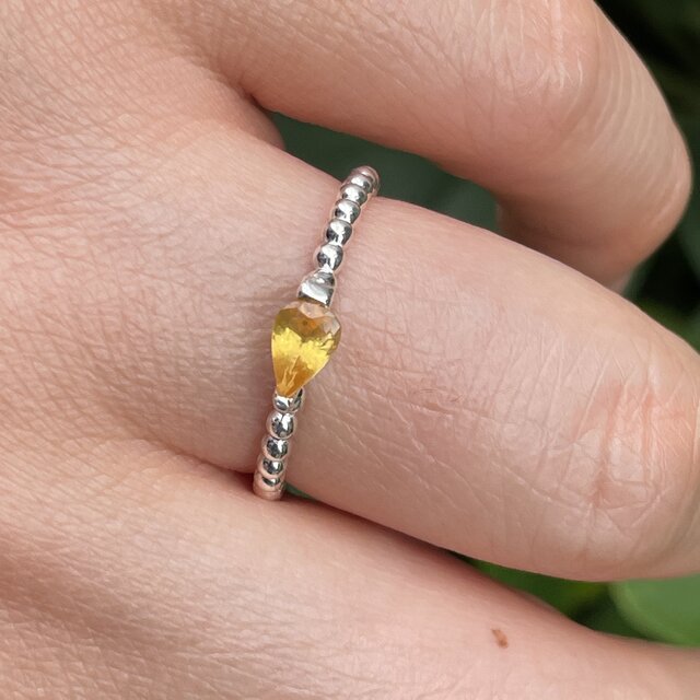 イエロー サファイア 0.4ct しずく 2点留め シルバーSV925リング