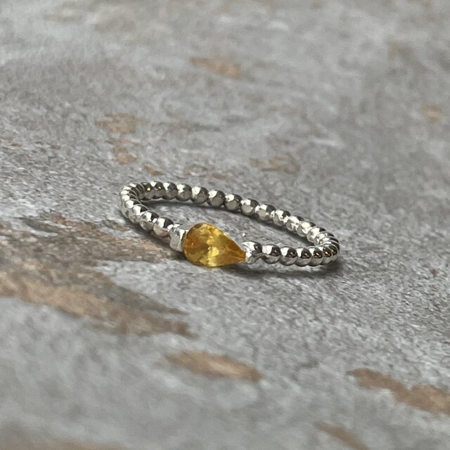 イエローサファイアリング　silver925 イエロー サファイア 0.4ct しずく 2点留め シルバーSV925リング