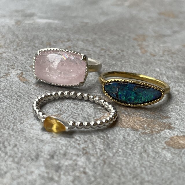 イエロー サファイア 0.4ct しずく 2点留め シルバーSV925リング