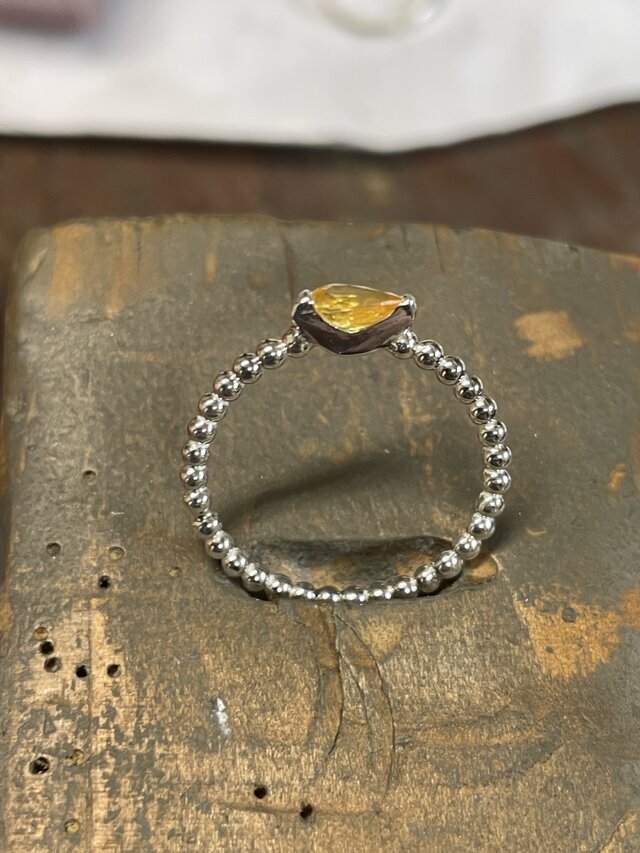 イエロー サファイア 0.4ct しずく 2点留め シルバーSV925リング