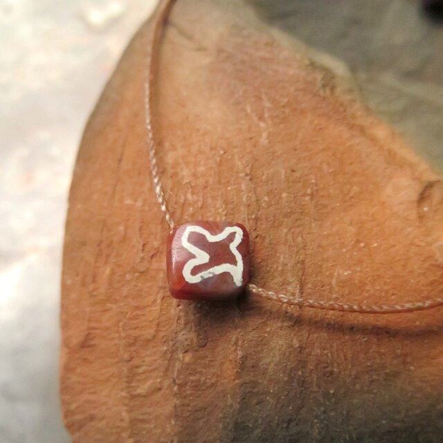 アンティーク　エッチドカーネリアン　鳥　＋　紫シェブロン　ブレスレット　千世 chitose