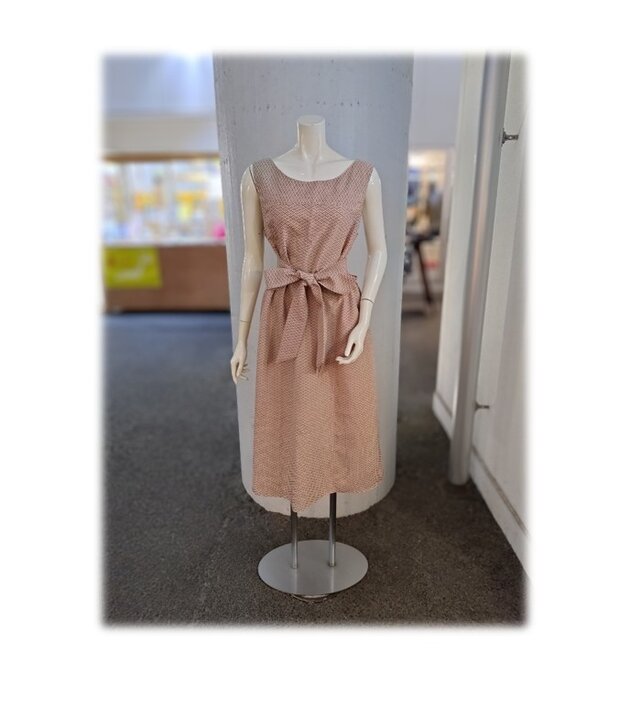 458　Lサイズ　Aラインワンピース　ジャンパースカート　デッドストック着物地　菱柄　正絹