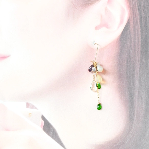 上質 宝石質 アクアプレーズ アメジスト オパール ピアス 14kgf