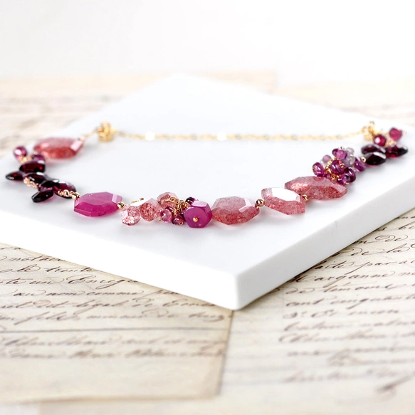 秋彩のブレスレット」ルビーxストロベリークォーツxロードライト