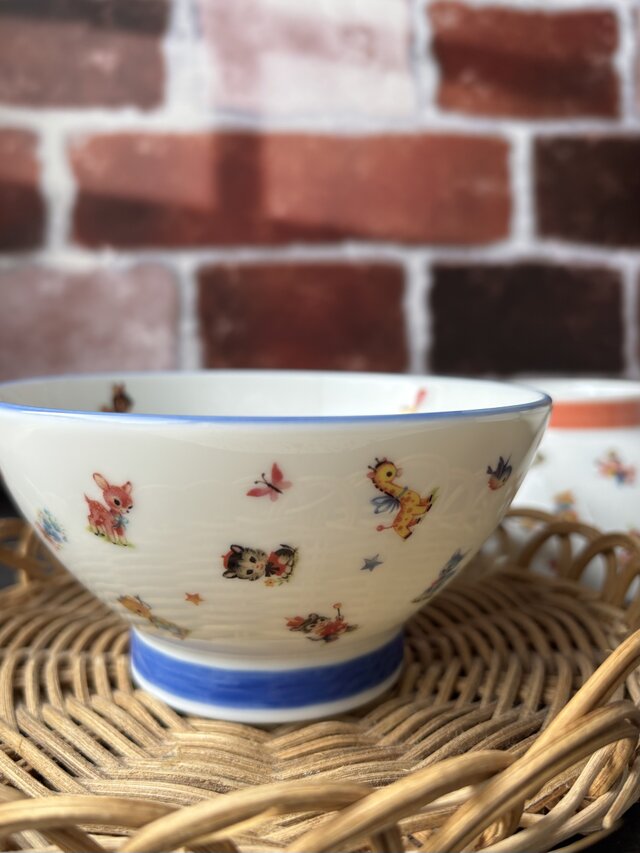 ブルー　レトロアニマル　茶碗　飯碗