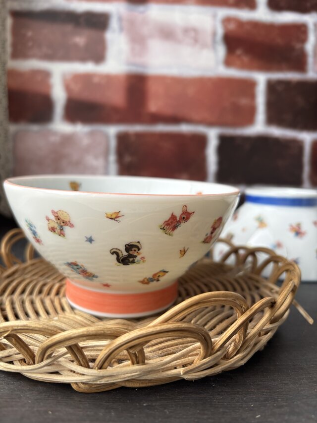 ピンク　レトロアニマル　茶碗　