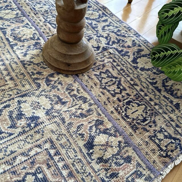 58.5×150 パッチワークロングラグ ネイビー×紫 トルコ