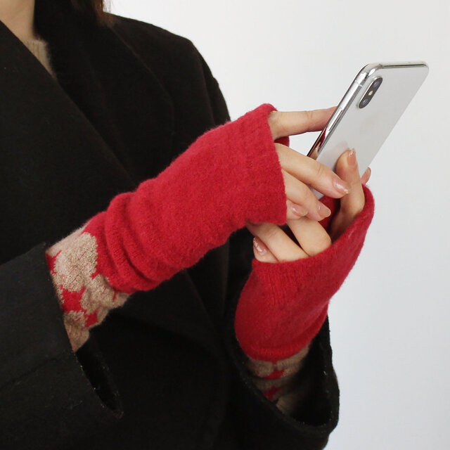 ハンドウォーマー 指なし 手袋 % PERCENT（レッド・ブラウン）グッド