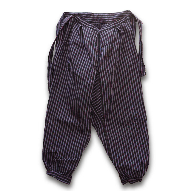 昭和中期 木綿の縞模様もんぺ｜ダブルニー仕様・昭和レトロ 野良着パンツ｜ジャパンヴィンテージ ハンドメイド素材