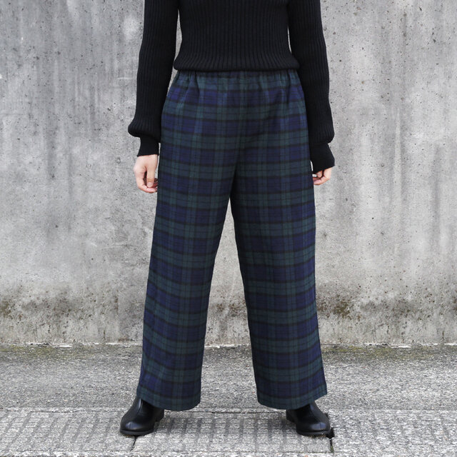即納】上品で大人な色合い タータンチェック ワイドイージーパンツ