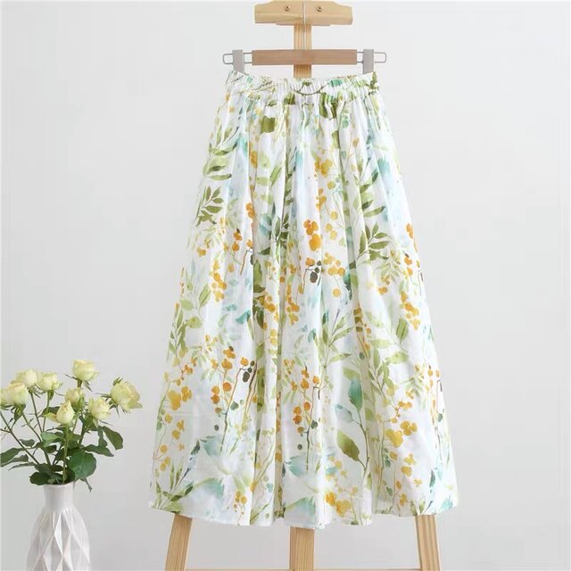 緑色 裏地付き ギャザースカート ロングスカート ゴム仕様