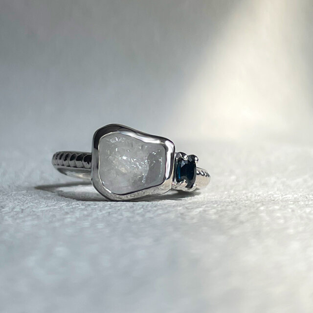 原石リング【Silver925+ロジウムコーティング+サファイヤ,トルマリン】