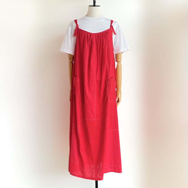 キャミソール　ワンピース【送料込み】古布リメイク　レッド