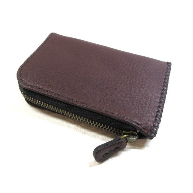 《牛革》スリムタイプ・Ｌ字ファスナー・コインケース・ソフトシュリンク・ダークワイン・0004