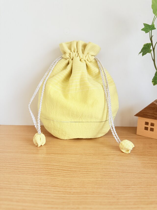 播州織のラウンド巾着袋（黄色）