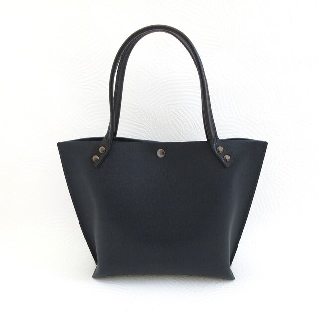 SALE開始～ NEWライン♪《牛革》ロングハンドル・底マチワイド・一枚革のミニトート・ダークネイビー・ヘアライン加工・0607