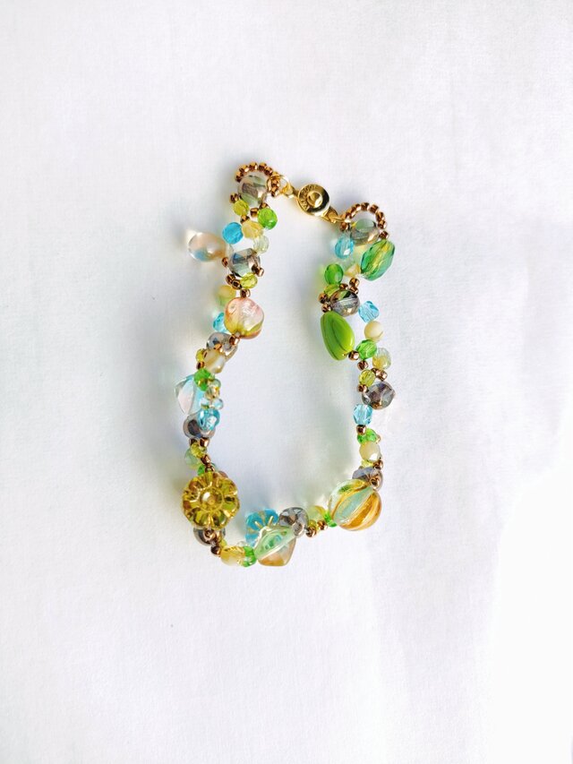 黄緑色ビーズブレスレット 25312-1.jpg