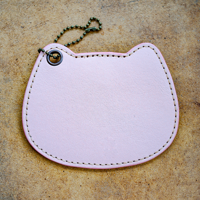 【NEW】本革ねこパスケース（桃）