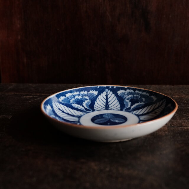 花とリーフ◇時代物 花文印判中皿 骨董・antiques 古道具 丁寧な