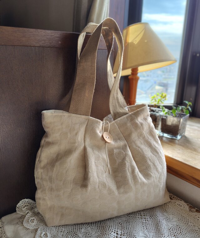 インポート生地*ジャガード*トートバッグ*アイボリー*L