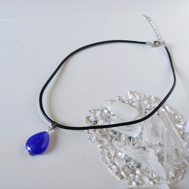 「9月の誕生石」サファイア 天然石 サージカルステンレス 本革チョーカー ネックレス ペンダント