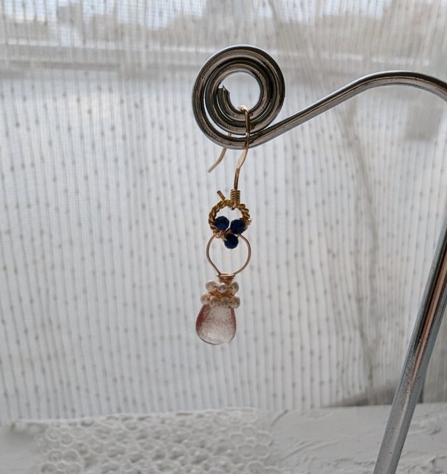アンデシン＊淡水パール＊サファイア＊ロングピアス＊14kgfピアス＊no