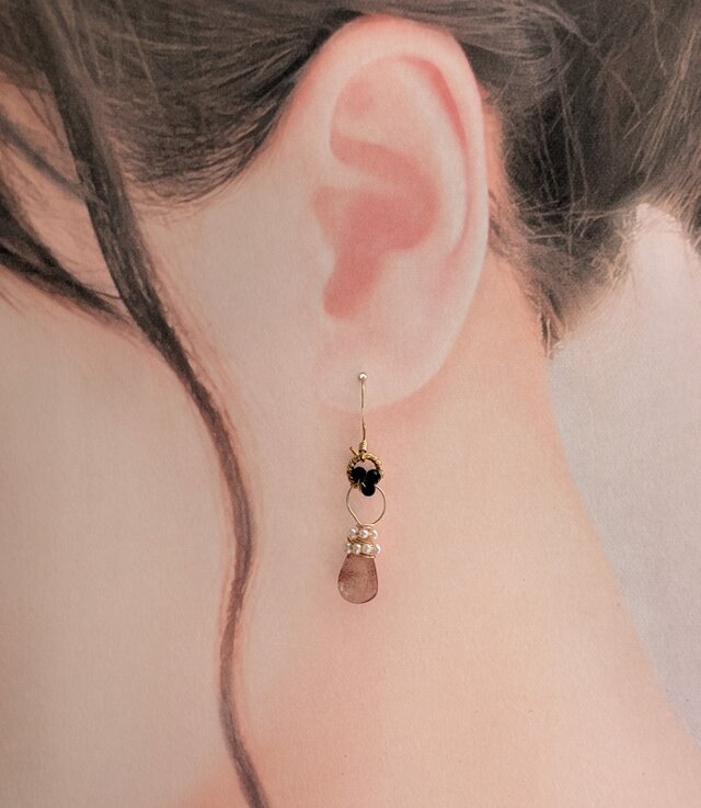 アンデシン＊淡水パール＊サファイア＊ロングピアス＊14kgfピアス＊no