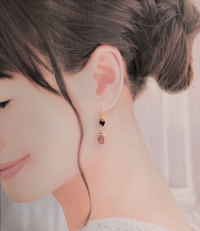 アンデシン＊淡水パール＊サファイア＊ロングピアス＊14kgfピアス＊no