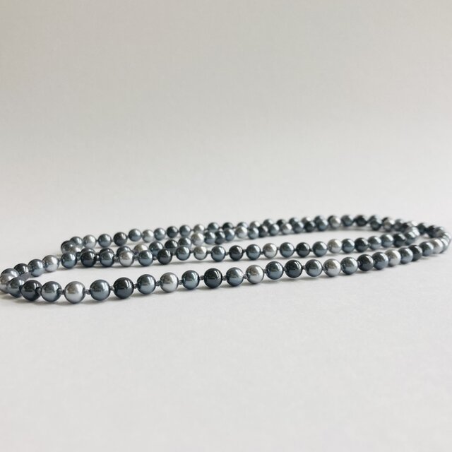 ガラスパールマルチカラーオールノットオペラネックレス/エンドレス/6mm約80cm/ブラックグレーmix/日本製