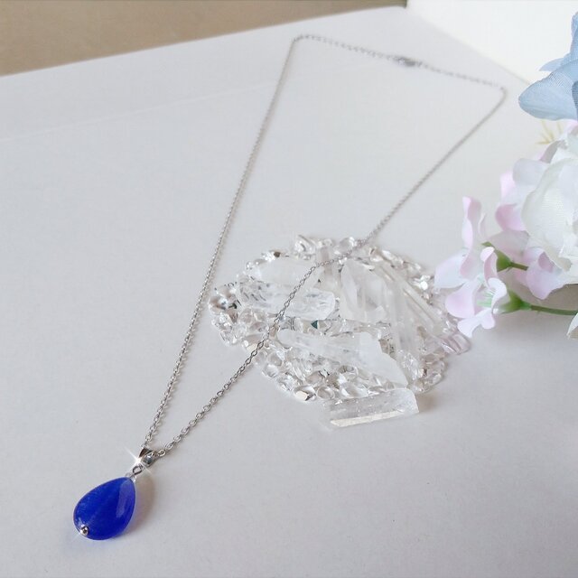 9月の誕生石」サファイア 天然石 サージカルステンレス ネックレス