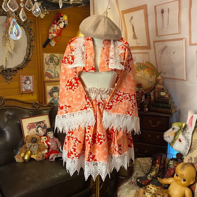 着物リメイク セットアップ ツーピース 2部式 ハイカット ショート丈