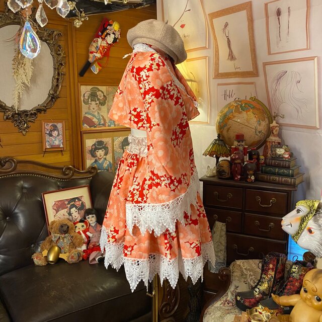 着物リメイク セットアップ ツーピース 2部式 ハイカット ショート丈