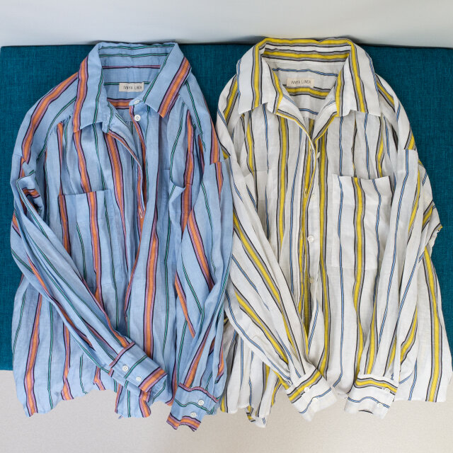 マルチストライプのリネンシャツ【アイボリー×イエロー】