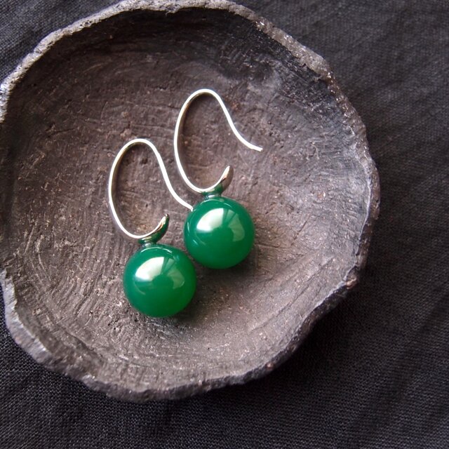 【Silver color】Green onyx Drop Earrings／グリーンオニキス ドロップピアス（12mm）