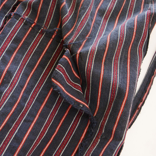 昭和中期 木綿縞模様もんぺ 野良着｜ダブルニー・ミシンリペア入り