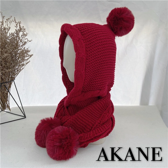 冬 *レディース*ニット帽子＆スカーフ*裏起毛*ふんわり*2 way*毛糸帽子＆マフラー*キャップ*しっかり防寒