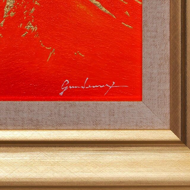 肉筆油絵○富士吉田からの金の赤富士山○がんどうあつし直筆絵画