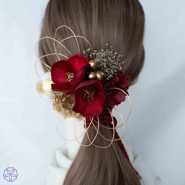 成人式 髪飾り 椿×紅｜卒業式 袴 和装ヘア No.RV70 振袖 着物 和装 花嫁 結婚式 前撮り 入学式