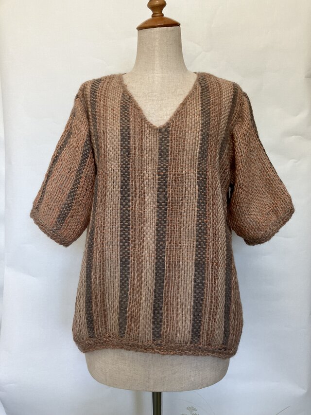 手織りベスト　紅葉した桜の葉染め