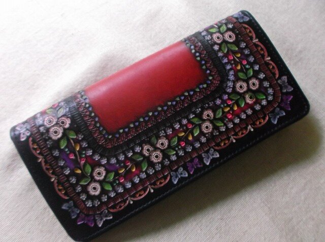 刻印＆拭き染めのロングウォレット 花柄 | iichi 日々の暮らしを