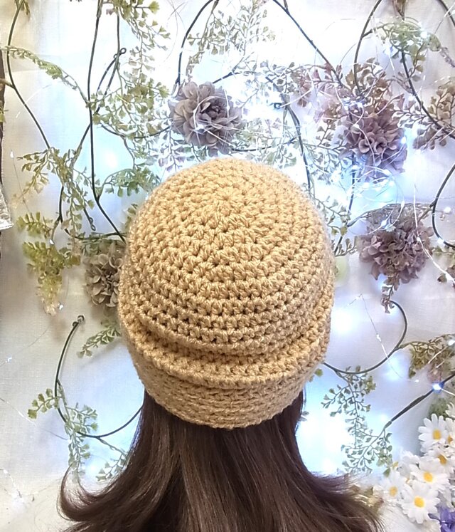 ニット帽 ビーニー ワッチキャップ レザータグ付き きな粉ベージュ