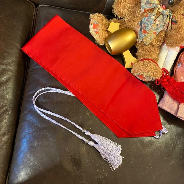 着物リメイク ワンピース｜洗える化繊素材＆帯ベルト 艶やかな朱赤に