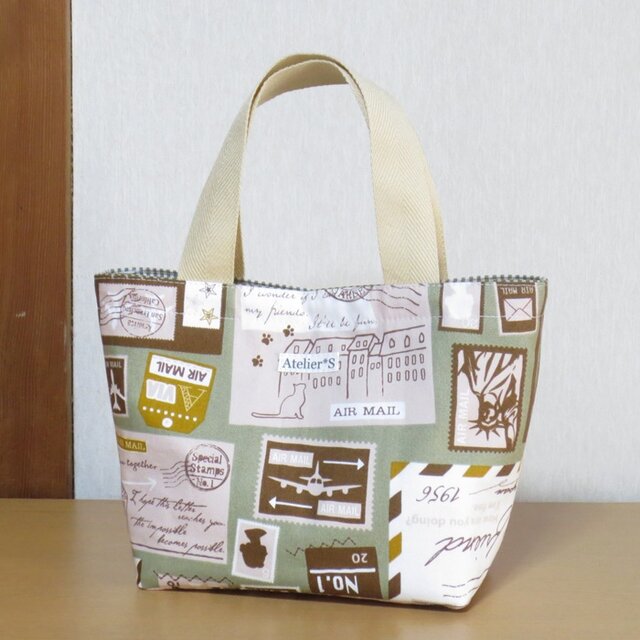 ミニトートバッグ★エアメール柄（グリーン）