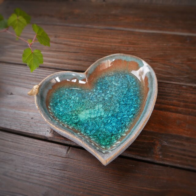 小鳥とみずたまりハート小皿 no.3 猫