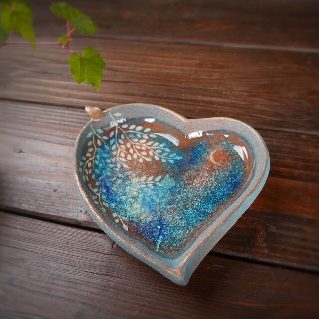 小鳥とみずたまりハート小皿 no.6 猫