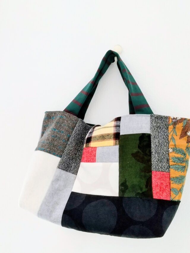 ツィード&コーデュロイパッチワークミニバッグ