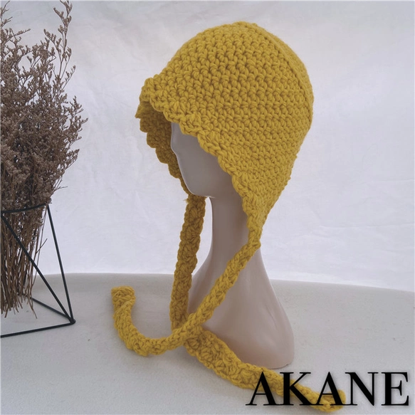 春 *秋*レディース*ニット帽子*ふんわり*毛糸帽子*キャップ*しっかり防寒*イエロー
