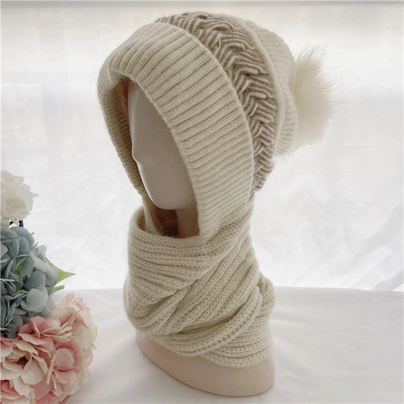 冬 *レディース*ニット帽子＆スカーフ*裏起毛*ふんわり*2 way*毛糸帽子＆マフラー*キャップ*しっかり防寒