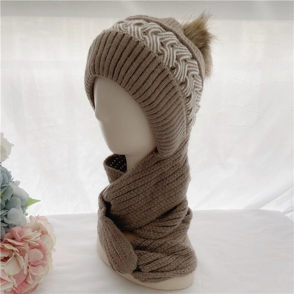 冬 *レディース*ニット帽子＆スカーフ*裏起毛*ふんわり*2 way*毛糸帽子＆マフラー*キャップ*しっかり防寒