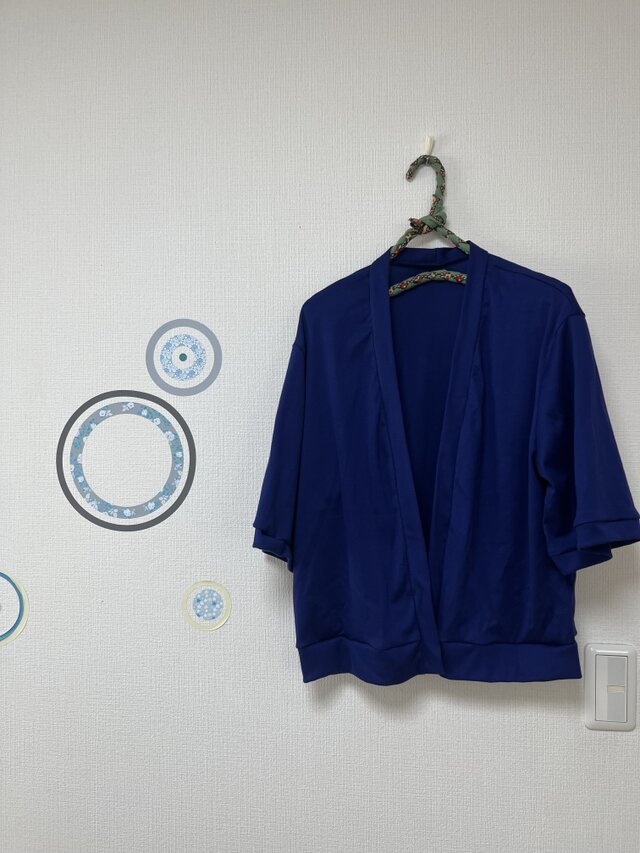 ショートカーディガン　フライスニット　コットン　ブルー